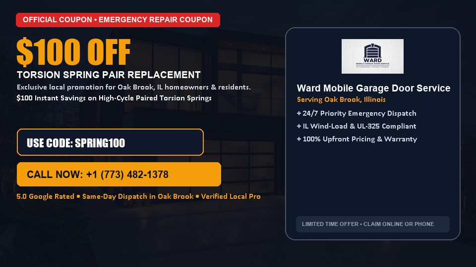 $100 OFF Dual High-Cycle Torsion Spring Replacement in Oak Brook, IL - Ward Mobile Garage Door Service