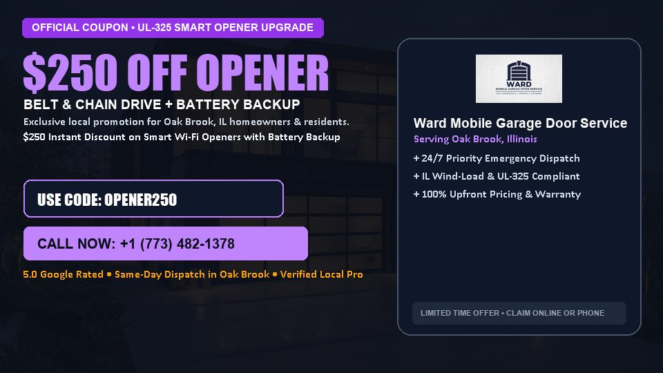 $250 OFF Smart Wi-Fi Garage Door Opener Installation in Oak Brook, IL - Ward Mobile Garage Door Service